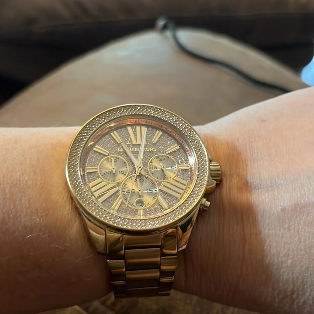 Michael Kors MK-6453 Wren crystal pave dial chronograph watch gold